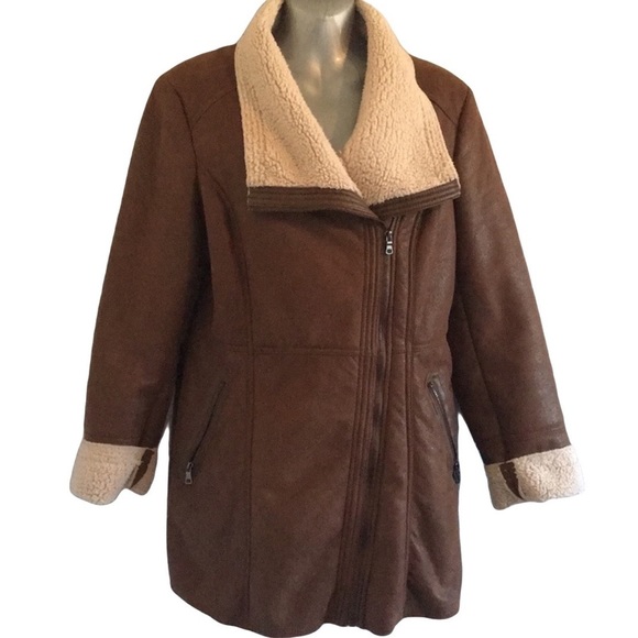 SHERPA Faux Leather Look Winter Coat Jacket - Picture 1 of 15